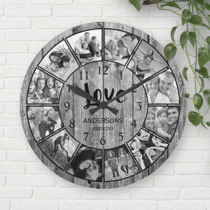 Aangepaste foto Collage Rustic Farmhouse Love Fami Ronde Klok