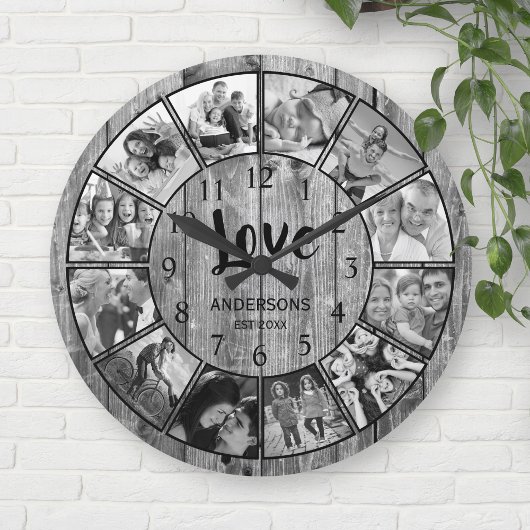 Aangepaste foto Collage Rustic Farmhouse Love Fami Ronde Klok