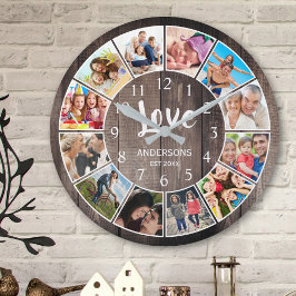 Aangepaste foto Collage Rustic Farmhouse Love Fami Ronde Klok