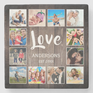 Aangepaste foto Collage Rustic Farmhouse Love Fami Stenen Onderzetter