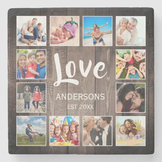 Aangepaste foto Collage Rustic Farmhouse Love Fami Stenen Onderzetter (Voorkant)