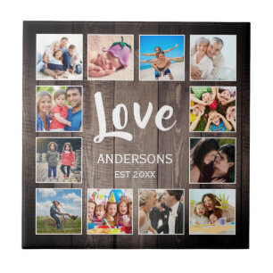 Aangepaste foto Collage Rustic Farmhouse Love Fami Tegeltje