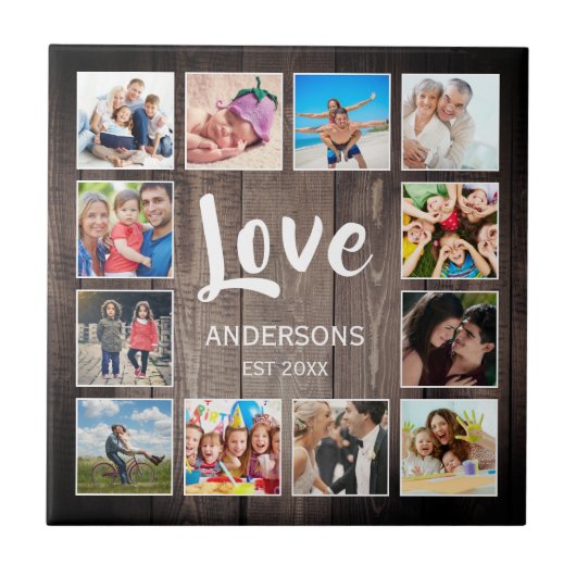 Aangepaste foto Collage Rustic Farmhouse Love Fami Tegeltje (Voorkant)