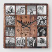 Aangepaste foto Collage Rustic Farmhouse Love Fami Vierkante Klok (Voorkant)