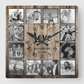 Aangepaste foto Collage Rustic Farmhouse Love Fami Vierkante Klok (Voorkant)
