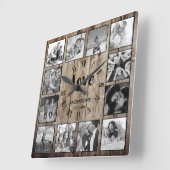 Aangepaste foto Collage Rustic Farmhouse Love Fami Vierkante Klok (Hoek)