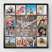 Aangepaste foto Collage Rustic Farmhouse Love Fami Vierkante Klok (Voorkant)