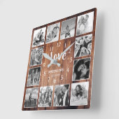 Aangepaste foto Collage Rustic Farmhouse Love Fami Vierkante Klok (Hoek)