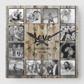 Aangepaste foto Collage Rustic Farmhouse Love Fami Vierkante Klok (Voorkant)