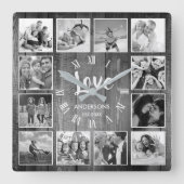 Aangepaste foto Collage Rustic Farmhouse Love Fami Vierkante Klok (Voorkant)