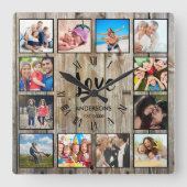 Aangepaste foto Collage Rustic Farmhouse Love Fami Vierkante Klok (Voorkant)