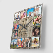 Aangepaste foto Collage Rustic Farmhouse Love Fami Vierkante Klok (Hoek)