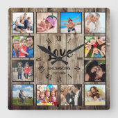 Aangepaste foto Collage Rustic Farmhouse Love Fami Vierkante Klok (Voorkant)