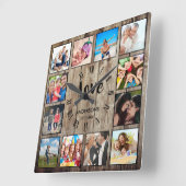 Aangepaste foto Collage Rustic Farmhouse Love Fami Vierkante Klok (Hoek)