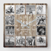 Aangepaste foto Collage Rustic Farmhouse Love Fami Vierkante Klok (Voorkant)