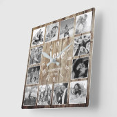 Aangepaste foto Collage Rustic Farmhouse Love Fami Vierkante Klok (Hoek)