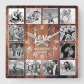 Aangepaste foto Collage Rustic Farmhouse Love Fami Vierkante Klok (Voorkant)
