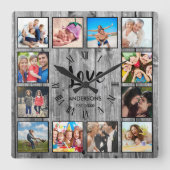 Aangepaste foto Collage Rustic Farmhouse Love Fami Vierkante Klok (Voorkant)