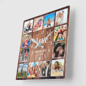 Aangepaste foto Collage Rustic Farmhouse Love Fami Vierkante Klok (Hoek)