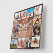 Aangepaste foto Collage Rustic Farmhouse Love Fami Vierkante Klok (Hoek)