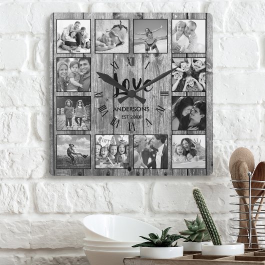 Aangepaste foto Collage Rustic Farmhouse Love Fami Vierkante Klok