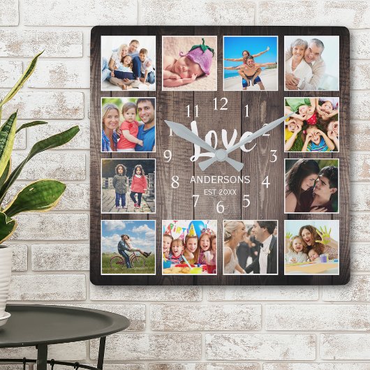 Aangepaste foto Collage Rustic Farmhouse Love Fami Vierkante Klok