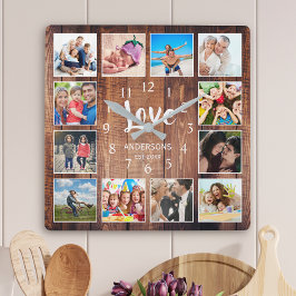 Aangepaste foto Collage Rustic Farmhouse Love Fami Vierkante Klok