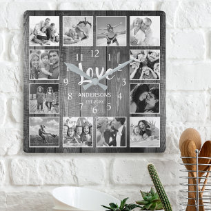 Aangepaste foto Collage Rustic Farmhouse Love Fami Vierkante Klok