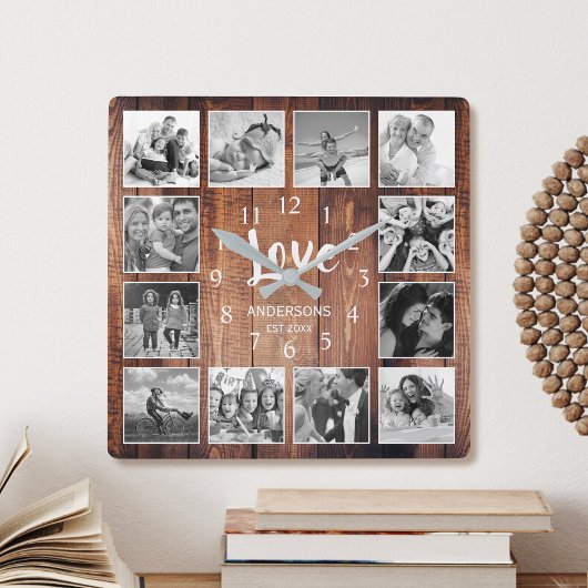 Aangepaste foto Collage Rustic Farmhouse Love Fami Vierkante Klok