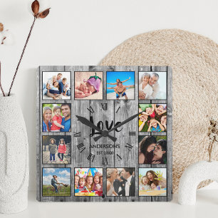 Aangepaste foto Collage Rustic Farmhouse Love Fami Vierkante Klok