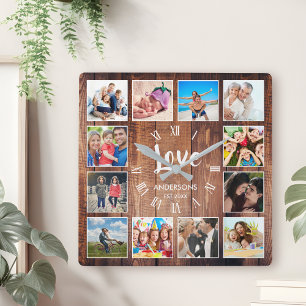 Aangepaste foto Collage Rustic Farmhouse Love Fami Vierkante Klok