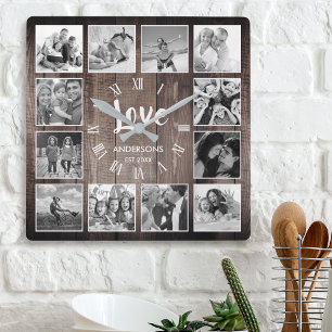 Aangepaste foto Collage Rustic Farmhouse Love Fami Vierkante Klok