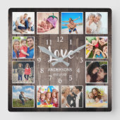 Aangepaste foto Collage Rustic Farmhouse Love Fami Vierkante Klok (Voorkant)