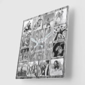 Aangepaste foto Collage Rustic Farmhouse Love Fami Vierkante Klok (Hoek)