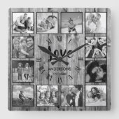 Aangepaste foto Collage Rustic Farmhouse Love Fami Vierkante Klok (Voorkant)