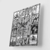 Aangepaste foto Collage Rustic Farmhouse Love Fami Vierkante Klok (Hoek)