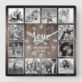 Aangepaste foto Collage Rustic Farmhouse Love Fami Vierkante Klok (Voorkant)