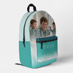 Aangepaste foto collage Teal Ombre Gepersonaliseer Bedrukte Rugzak
