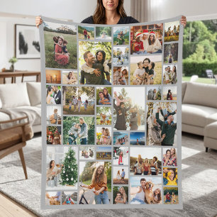 Aangepaste foto collage van 42 foto's fleece deken