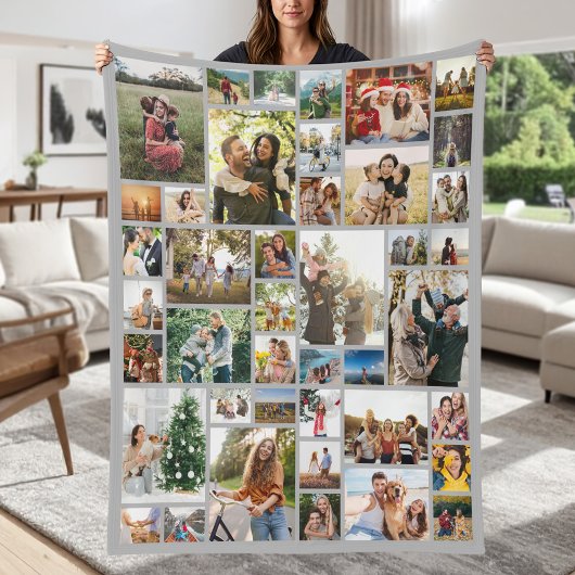 Aangepaste foto collage van 42 foto's fleece deken