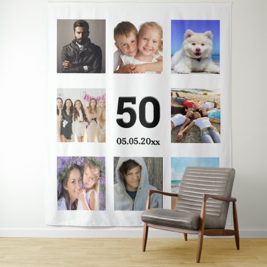 Aangepaste foto-collage van Birthday party, wit Wandkleed (In situ)