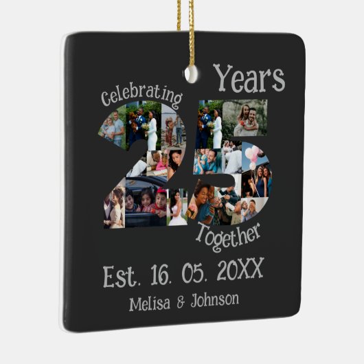Aangepaste foto-collage voor 25e trouwdag keramisch ornament (Rechts)