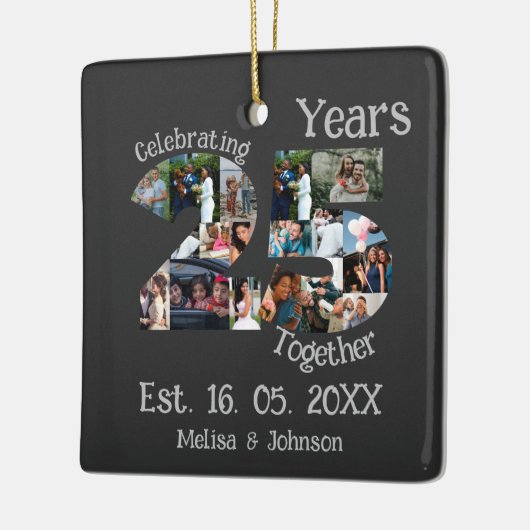 Aangepaste foto-collage voor 25e trouwdag keramisch ornament (Links)