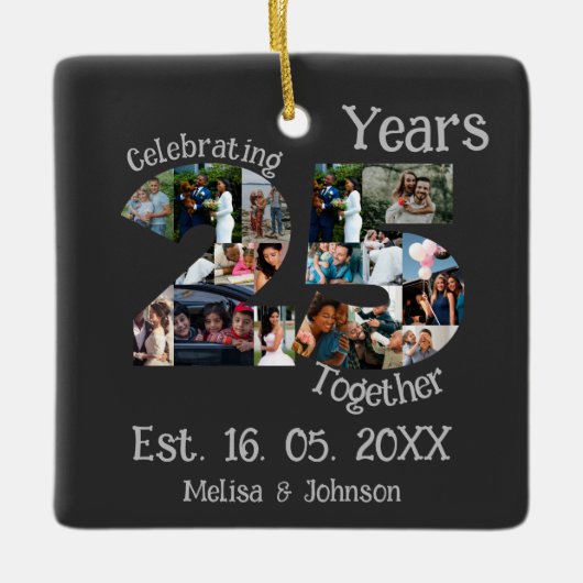 Aangepaste foto-collage voor 25e trouwdag keramisch ornament (Voorkant)