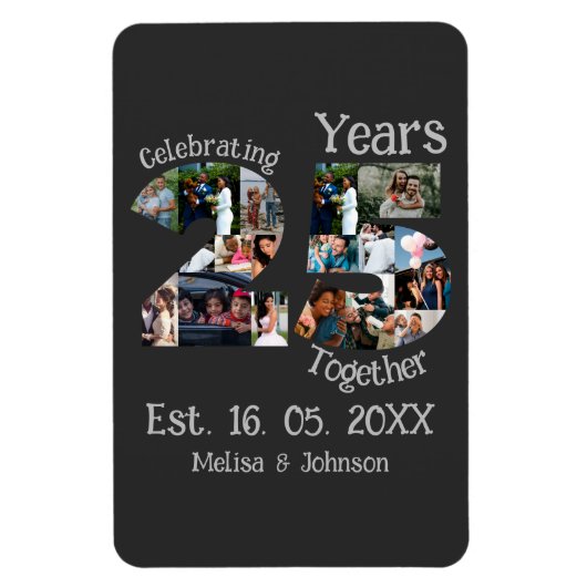 Aangepaste foto-collage voor 25e trouwdag magneet (Verticaal)
