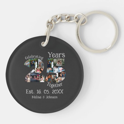Aangepaste foto-collage voor 25e trouwdag sleutelhanger (Achterkant)