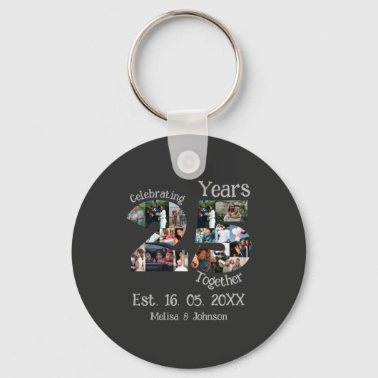Aangepaste foto-collage voor 25e trouwdag sleutelhanger (Voorkant)