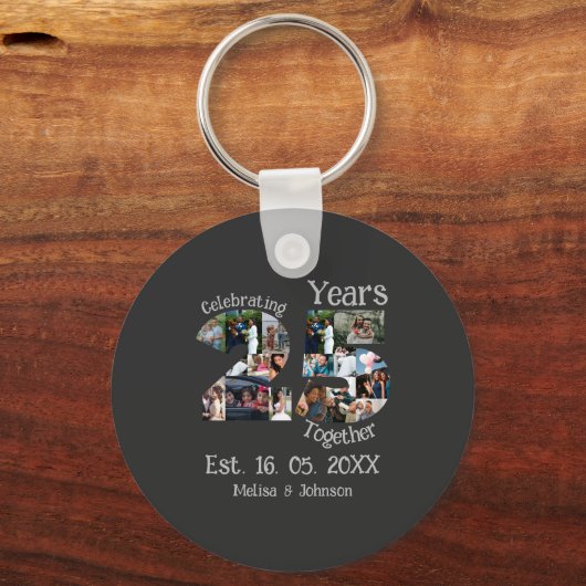 Aangepaste foto-collage voor 25e trouwdag sleutelhanger (Voorkant)