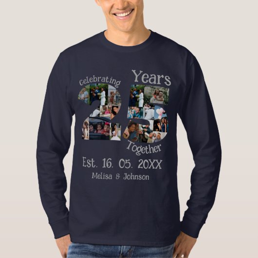 Aangepaste foto-collage voor 25e trouwdag t-shirt (Voorkant)