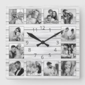 Aangepaste foto Collage White Elegant Wood Family Vierkante Klok (Voorkant)